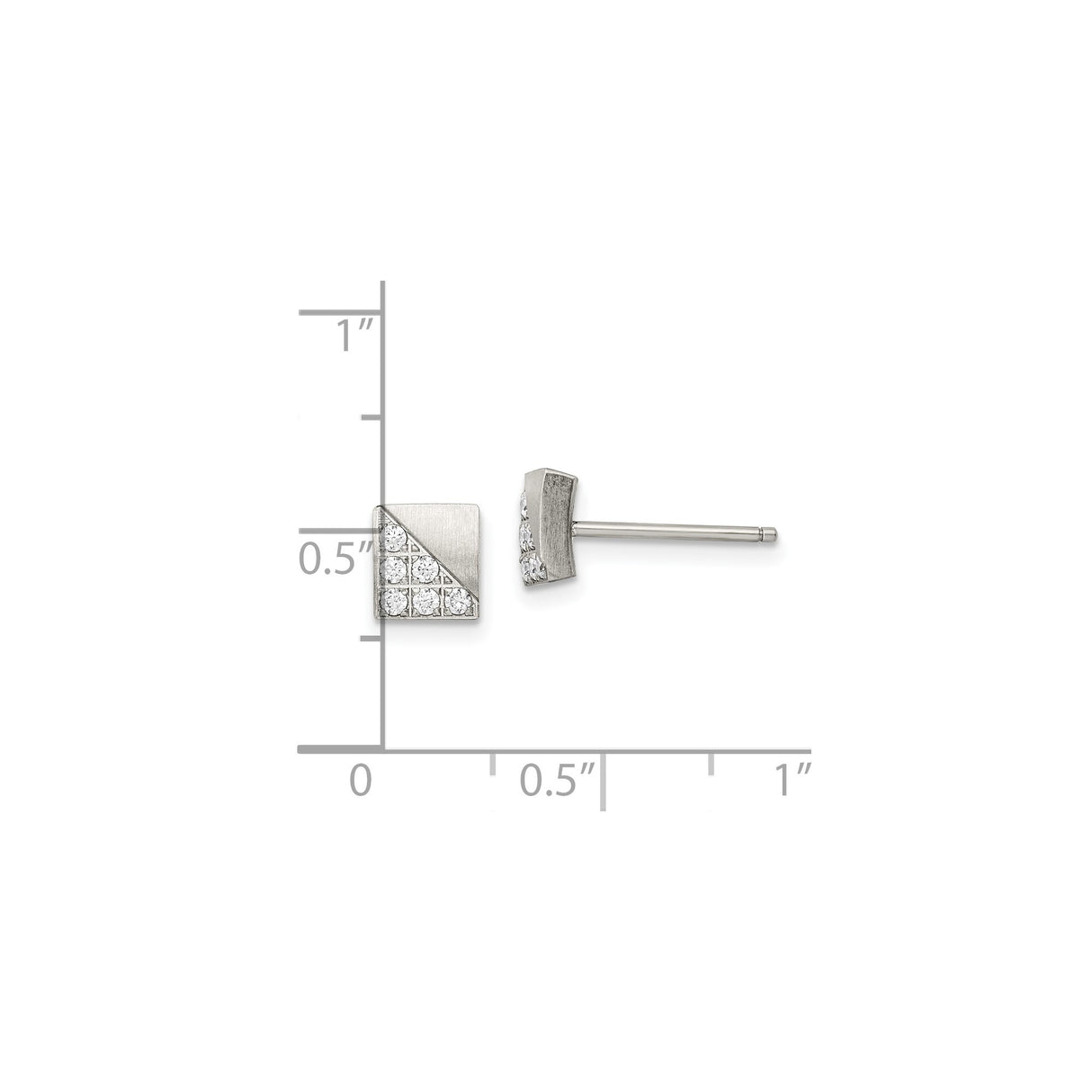 316 Stainless Steel Stud Earrings with Cubic Zirconia, Square Diagonal Split Design, Geometric Style