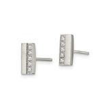 Stainless Steel Bar Stud Earrings with Cubic Zirconia, Brushed Modern Unisex Design