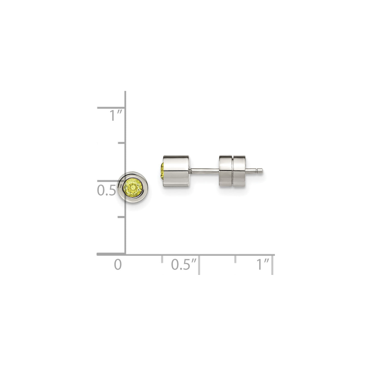 Stainless Steel Stud Earrings with Yellow Cubic Zirconia, Bezel Set, Hypoallergenic Unisex Design