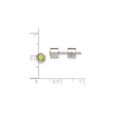 Stainless Steel Stud Earrings with Yellow Cubic Zirconia, Bezel Set, Hypoallergenic Unisex Design