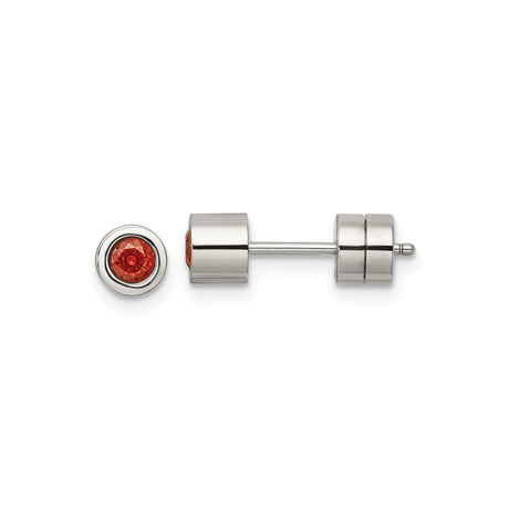 316 Stainless Steel Stud Earrings with Red Cubic Zirconia, Bezel Set, Hypoallergenic, Unisex Style