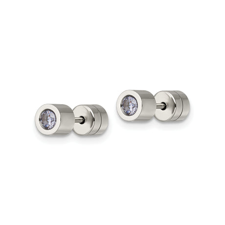 316 Stainless Steel Stud Earrings with Light Purple Cubic Zirconia, Bezel Set, Hypoallergenic Unisex Design