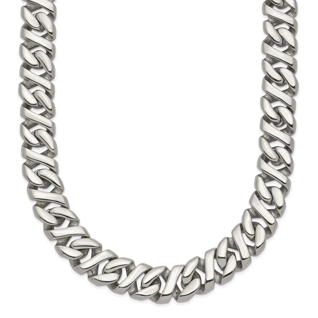 Stainless Steel 9 mm Curb Chain Necklace, Polished shown for scale