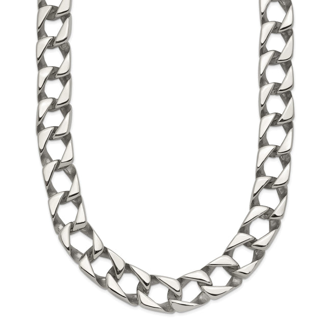 Stainless Steel 9 mm Curb Chain Necklace, Polished shown for scale