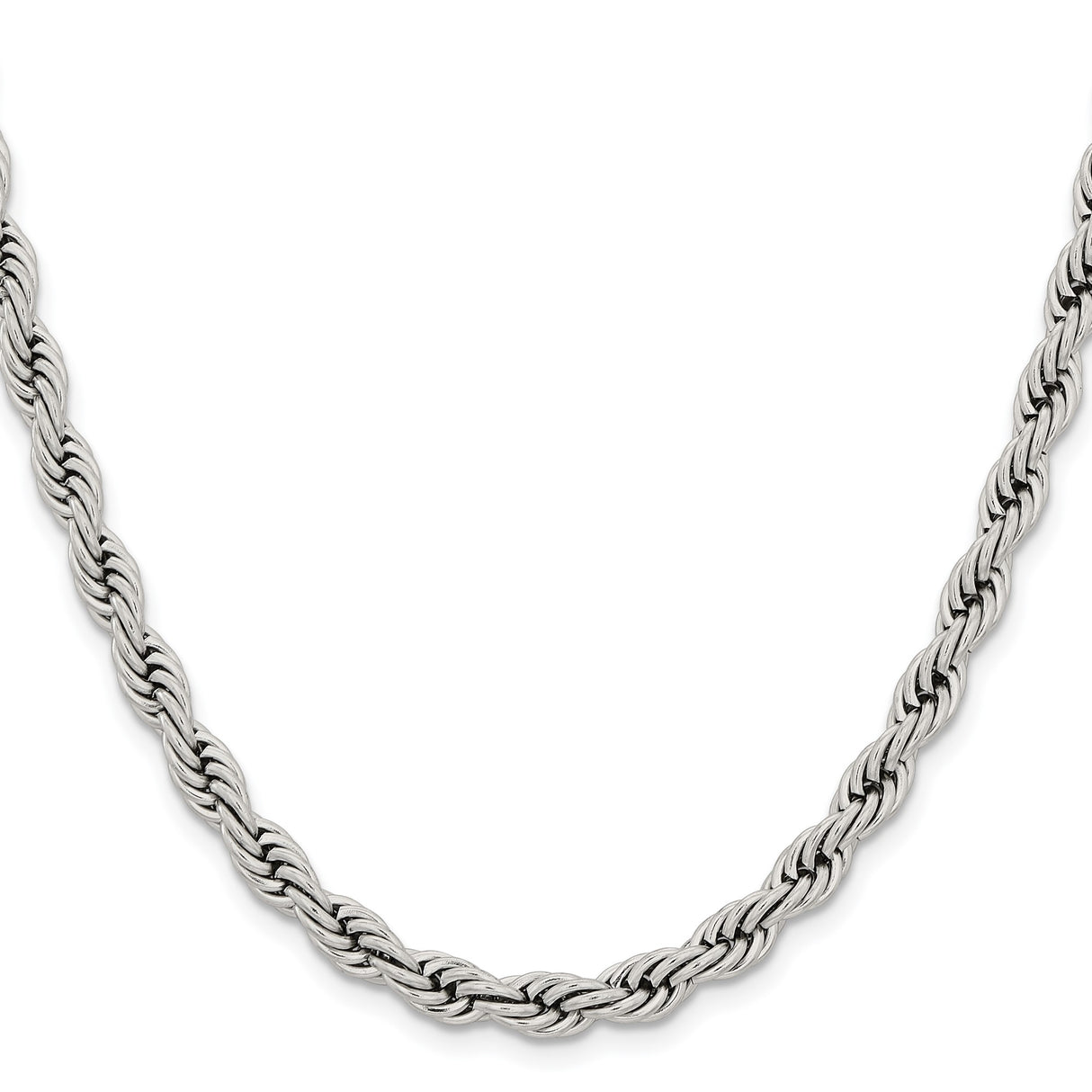 Stainless Steel 6 mm Rope Chain Necklace, Polished
