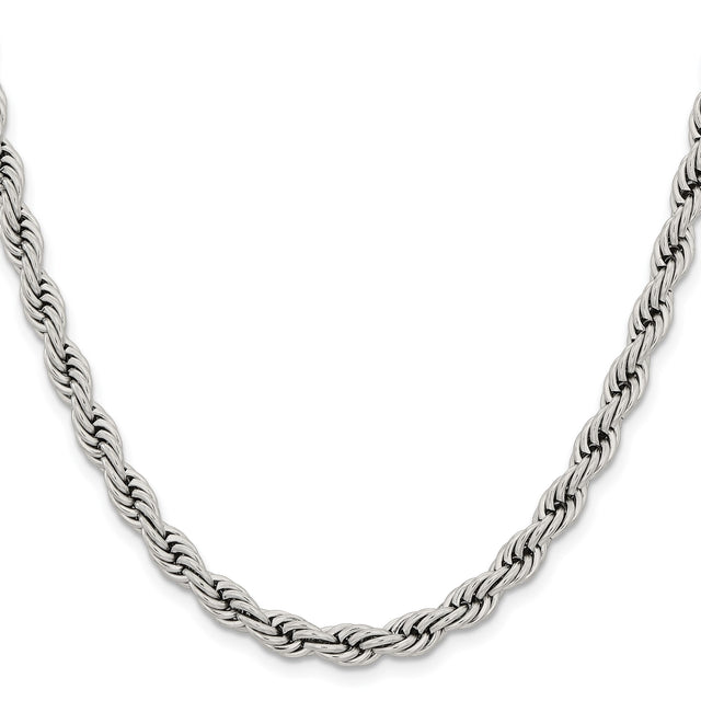 Stainless Steel 6 mm Rope Chain Necklace, Polished