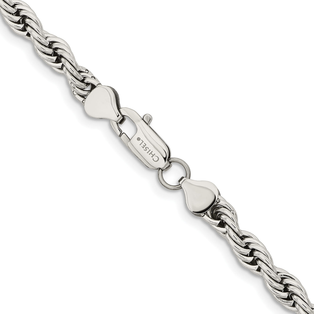 Stainless Steel 6 mm Rope Chain Necklace, Polished alternate angle