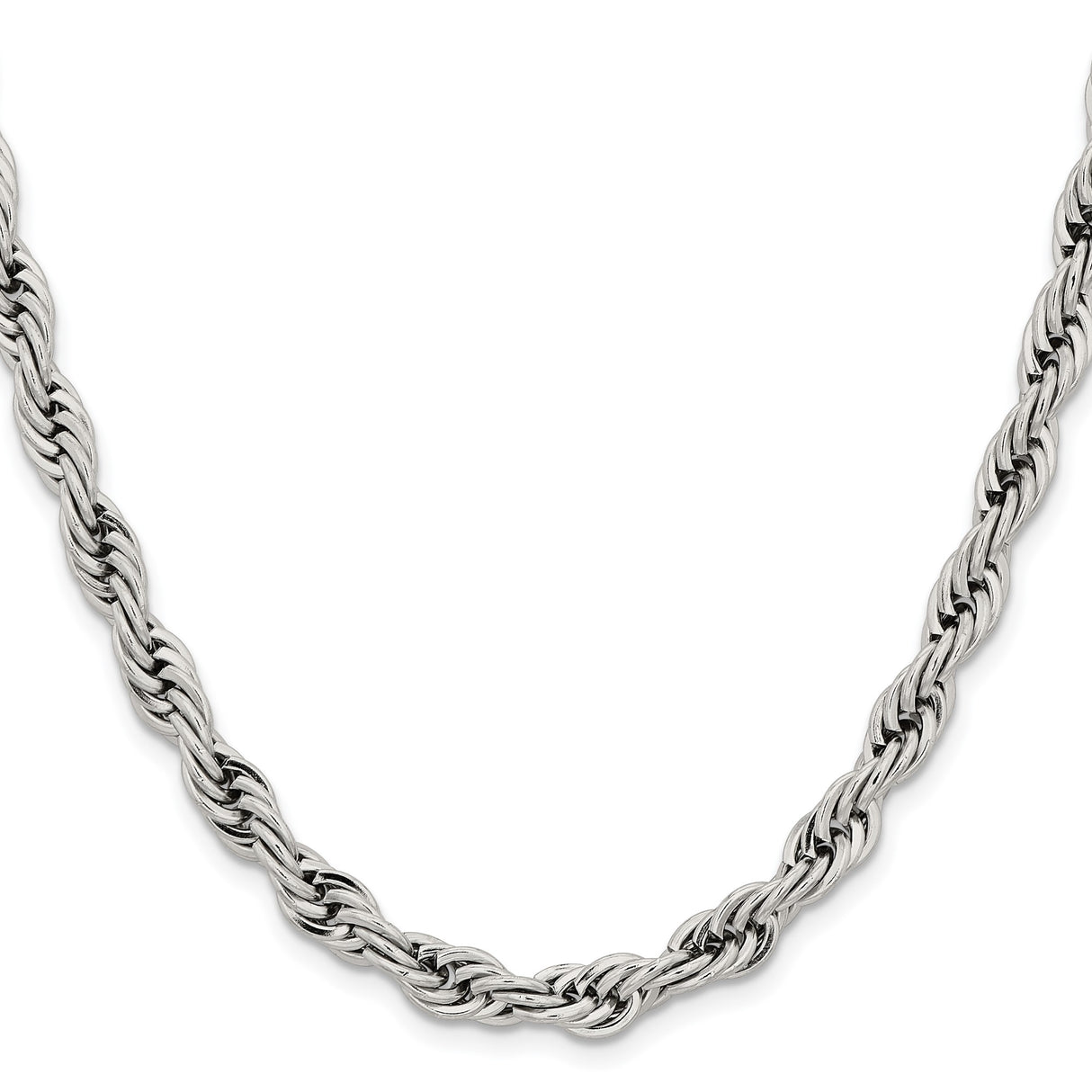 Stainless Steel 7 mm Rope Chain Necklace, Polished