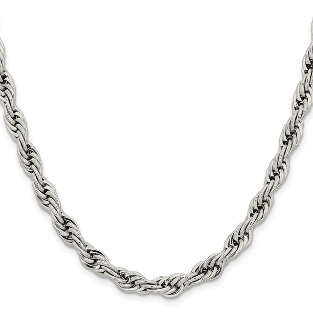 Stainless Steel 7 mm Rope Chain Necklace, Polished