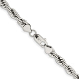 Stainless Steel 7 mm Rope Chain Necklace, Polished alternate angle