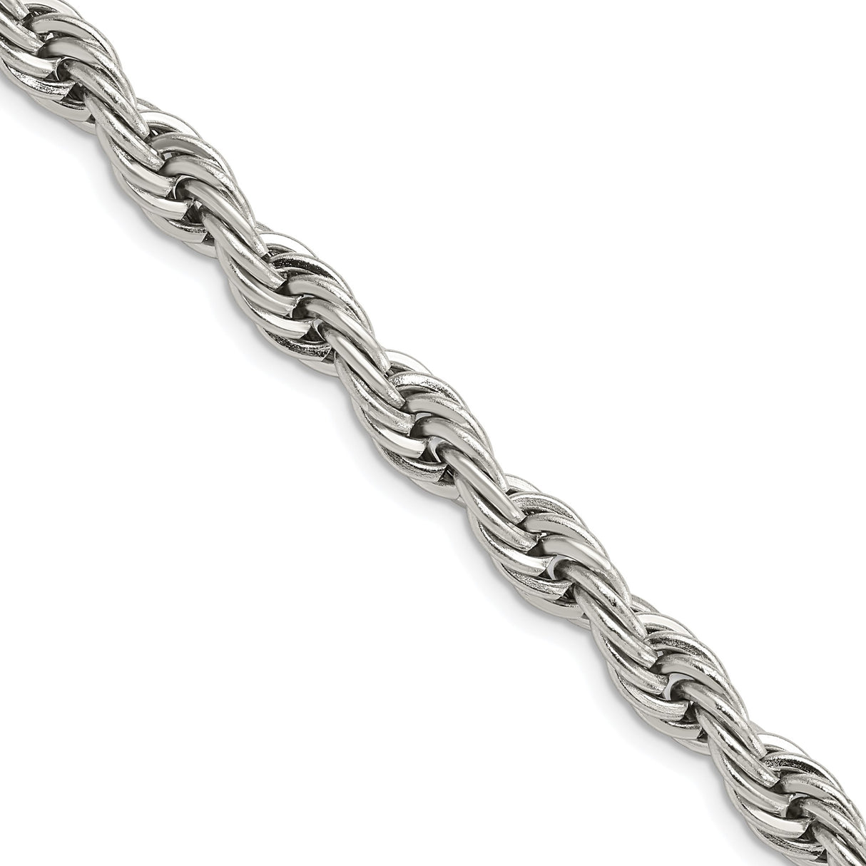 Stainless Steel 7 mm Rope Chain Necklace, Polished detail view