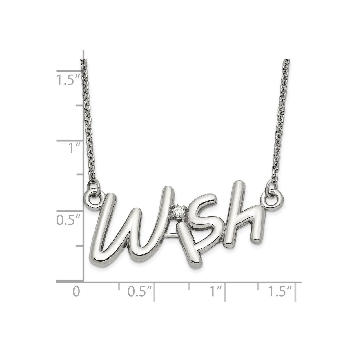 CZ Wish Polished Necklace Charm Pendant in Real 316 Stainless Steel