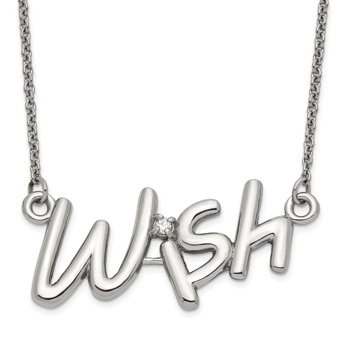 CZ Wish Polished Necklace Charm Pendant in Real 316 Stainless Steel