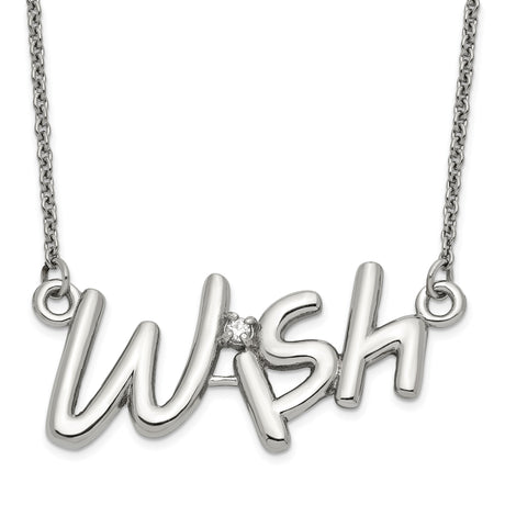 CZ Wish Polished Necklace Charm Pendant in Real 316 Stainless Steel