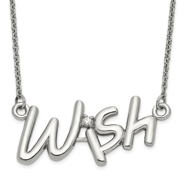 CZ Wish Polished Necklace Charm Pendant in Real 316 Stainless Steel