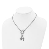 Polished CZ Feather Angel 2 Inch Ext. Necklace Charm Pendant in Real 316 Stainless Steel