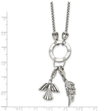 Polished CZ Feather Angel 2 Inch Ext. Necklace Charm Pendant in Real 316 Stainless Steel