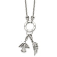 Polished CZ Feather Angel 2 Inch Ext. Necklace Charm Pendant in Real 316 Stainless Steel