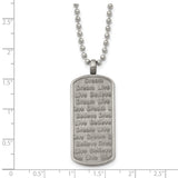 Live Dream Believe Words On Dog Tag Necklace Charm Pendant in Real 316 Stainless Steel