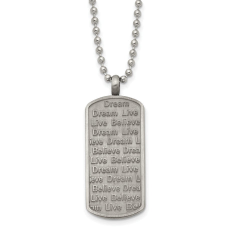 Live Dream Believe Words On Dog Tag Necklace Charm Pendant in Real 316 Stainless Steel