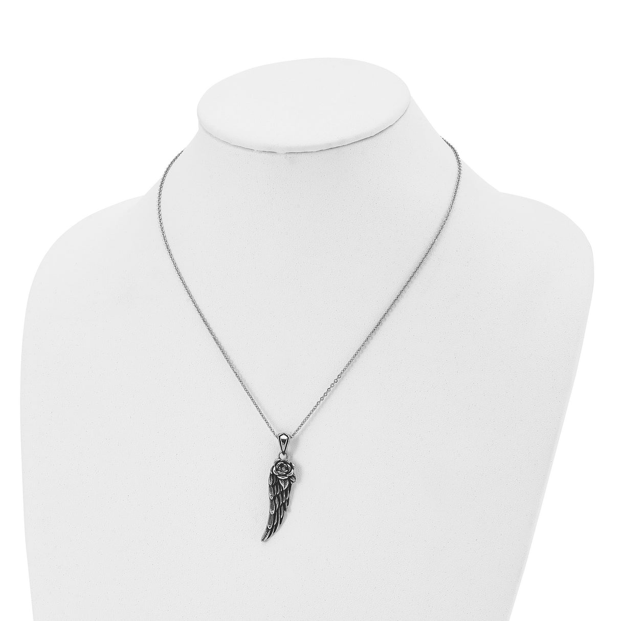 Antiqued and Polished Crystal Wing Necklace Charm Pendant in Real 316 Stainless Steel