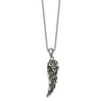 Antiqued and Polished Crystal Wing Necklace Charm Pendant in Real 316 Stainless Steel