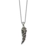 Antiqued and Polished Crystal Wing Necklace Charm Pendant in Real 316 Stainless Steel