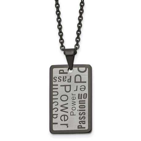 Polished and Brushed Black IP plated Necklace Charm Pendant in Real 316 Stainless Steel