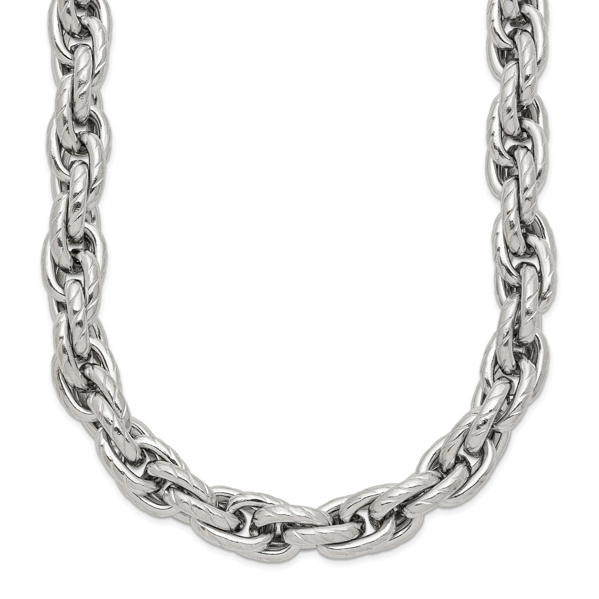 Stainless Steel 7.5 mm Rope Chain Necklace, Polished shown for scale