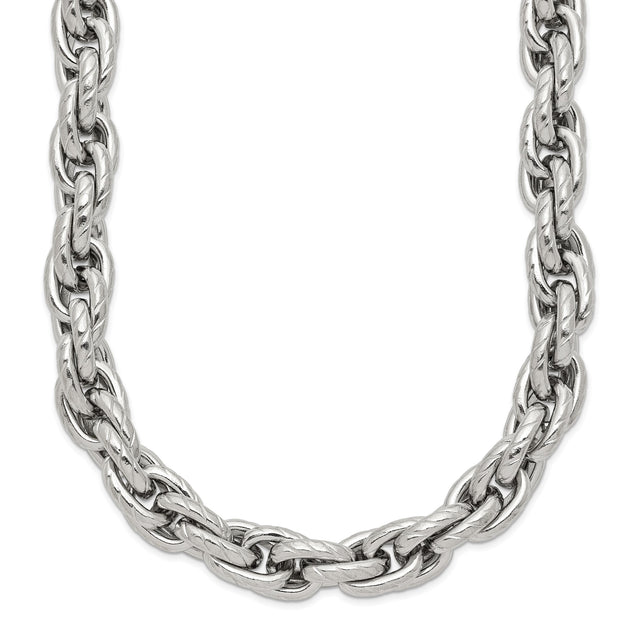 Stainless Steel 7.5 mm Rope Chain Necklace, Polished shown for scale