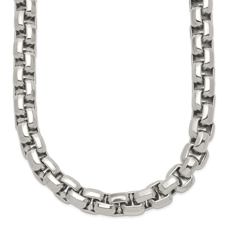 Stainless Steel 8.5 mm Box Chain Necklace, Polished detail view
