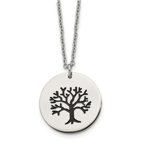 Black Tree Of Life On Quarter Size With Necklace Charm Pendant in Real 316 Stainless Steel