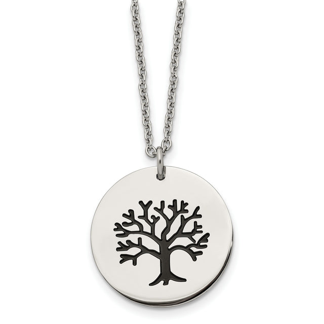 Black Tree Of Life On Quarter Size With Necklace Charm Pendant in Real 316 Stainless Steel