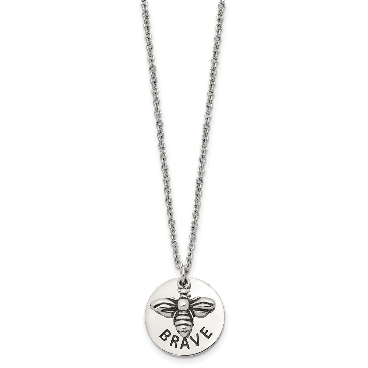 Bumble Bee Brave Word and Necklace 22 Inch Charm Pendant in Real 316 Stainless Steel