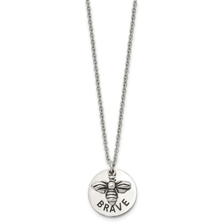 Bumble Bee Brave Word and Necklace 22 Inch Charm Pendant in Real 316 Stainless Steel