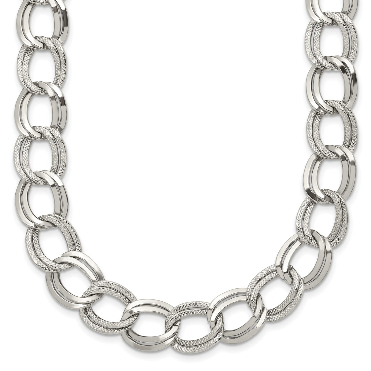 Stainless Steel 11 mm Curb Chain Necklace, Polished detail view