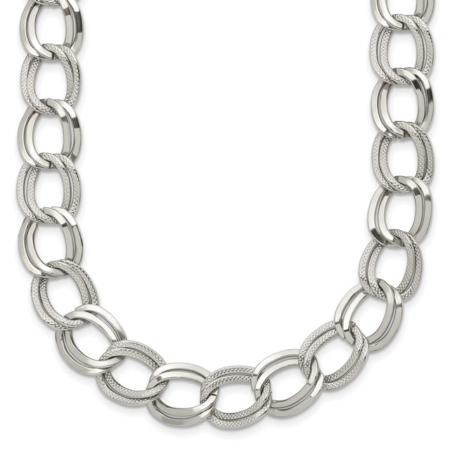 Stainless Steel 11 mm Curb Chain Necklace, Polished detail view