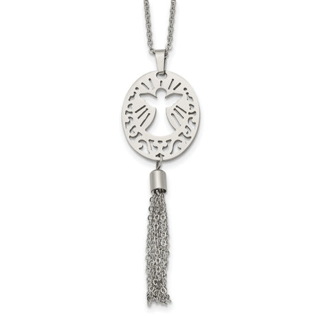 Polished Angel Dangle 20 Inch Necklace Charm Pendant in Real 316 Stainless Steel