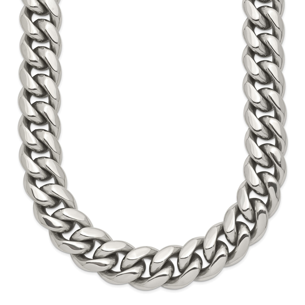 Stainless Steel 11.92 mm Curb Chain Necklace, Polished detail view