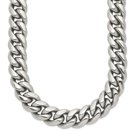 Stainless Steel 11.92 mm Curb Chain Necklace, Polished detail view