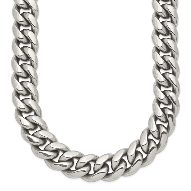 Stainless Steel 11.92 mm Curb Chain Necklace, Polished detail view