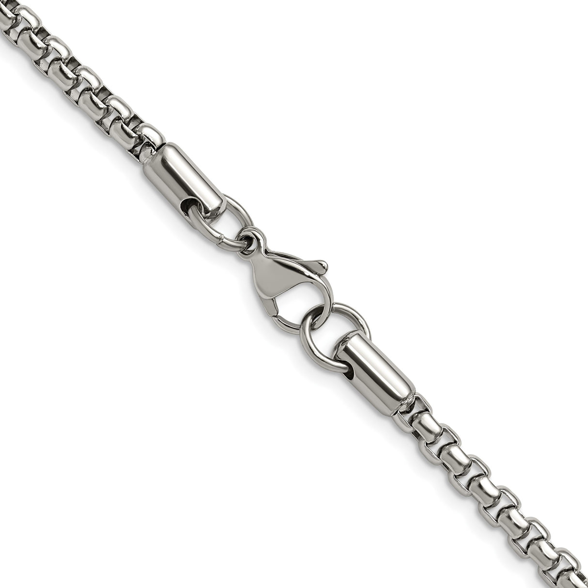 Stainless Steel 3.9 mm Box Chain Necklace, Polished alternate angle