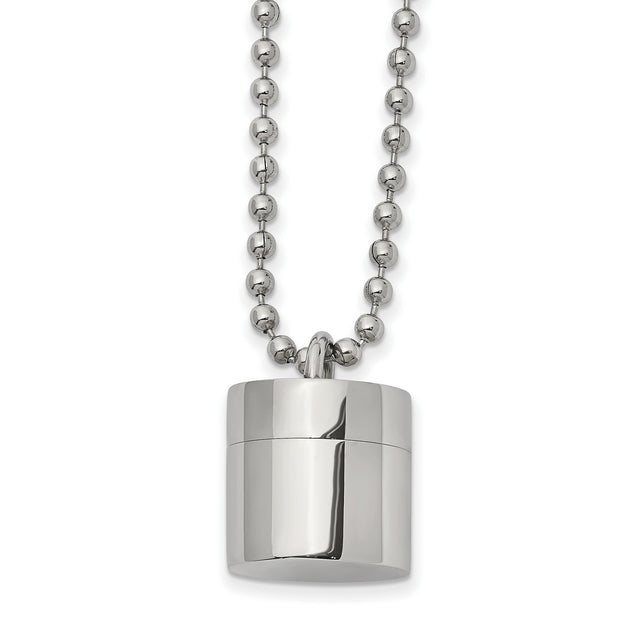 Polished Capsule that Opens on a 22 inch Ball Chain Necklace Charm Pendant in Real 316 Stainless Steel