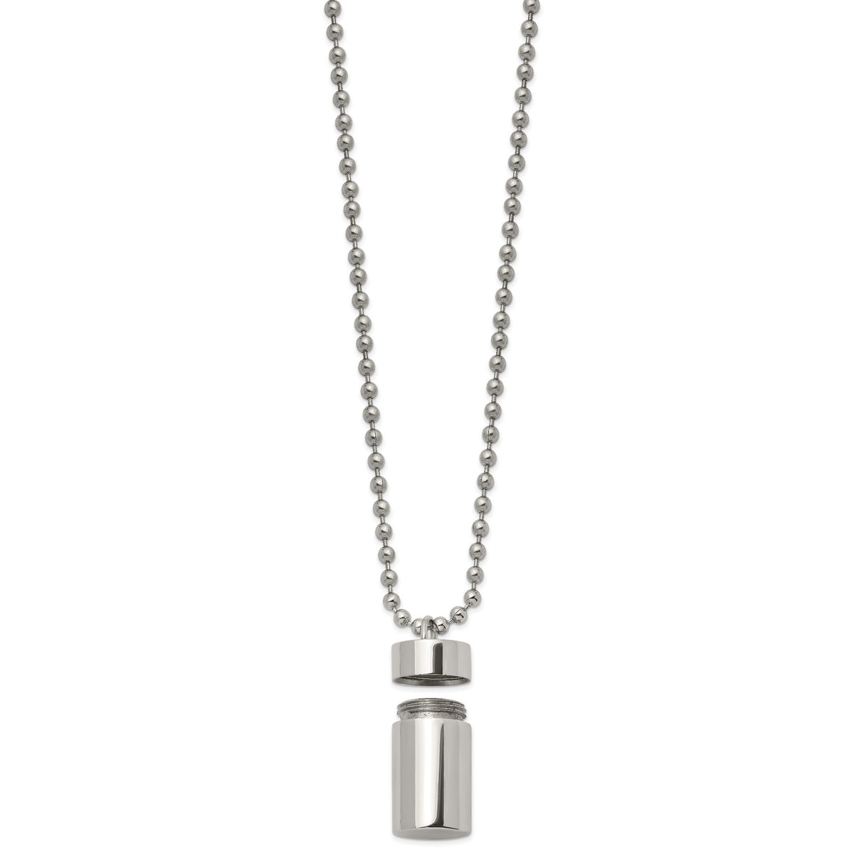 Polished Capsule that Opens on a 22 inch Ball Chain Necklace Charm Pendant in Real 316 Stainless Steel