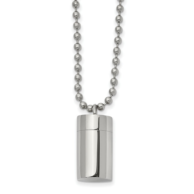Polished Capsule that Opens on a 22 inch Ball Chain Necklace Charm Pendant in Real 316 Stainless Steel