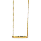 Polished Yellow IP-plated Enameled with CZ ENJOY THE LITTLE THINGS Bar on a 16 inch Cable Chain with a 2 inch Extension Necklace Charm Pendant in Real 316 Stainless Steel