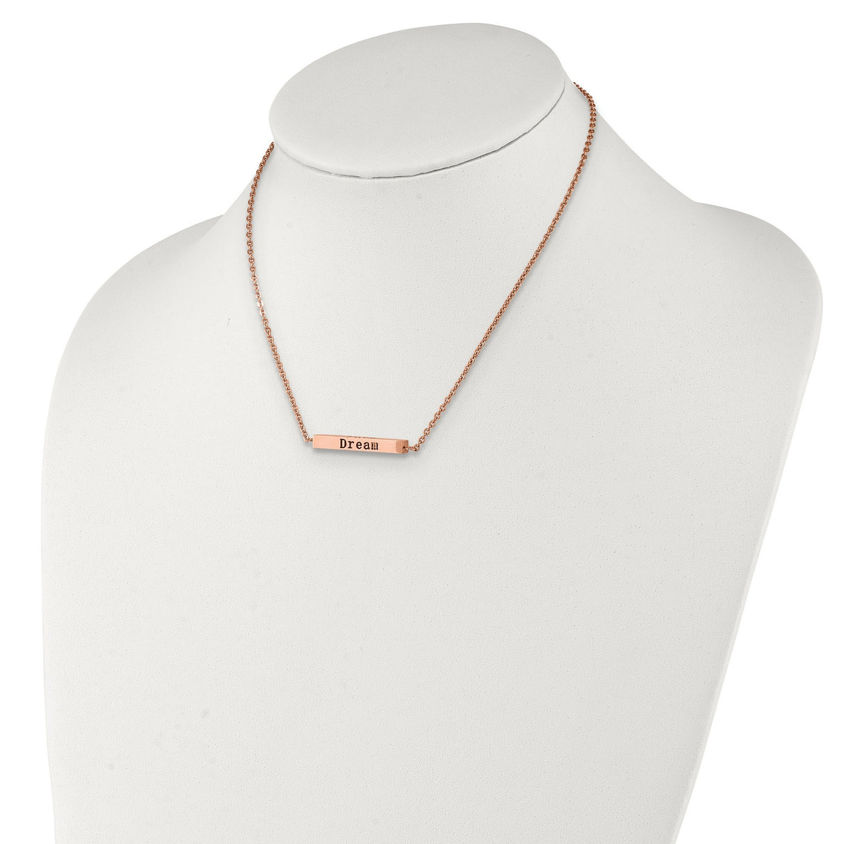 Polished Rose IP-plated Enameled CZ ENJOY THE LITTLE THINGS Bar on a 16 inch Cable Chain with a 2 inch Extension Necklace Charm Pendant in Real 316 Stainless Steel