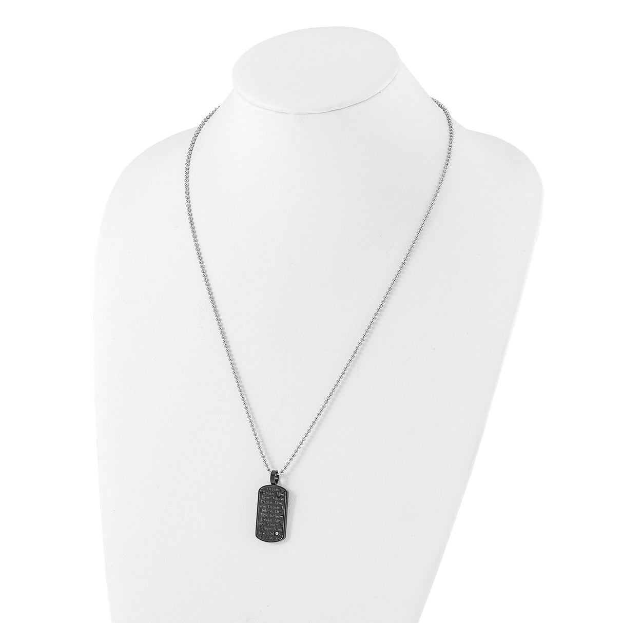 Black PVD CZ Necklace Charm Pendant in Real 316 Stainless Steel