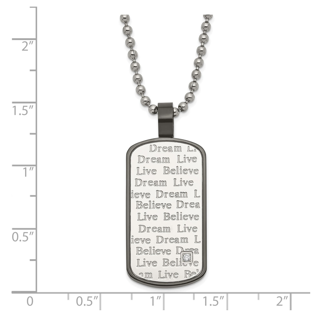 Black PVD CZ Necklace Charm Pendant in Real 316 Stainless Steel