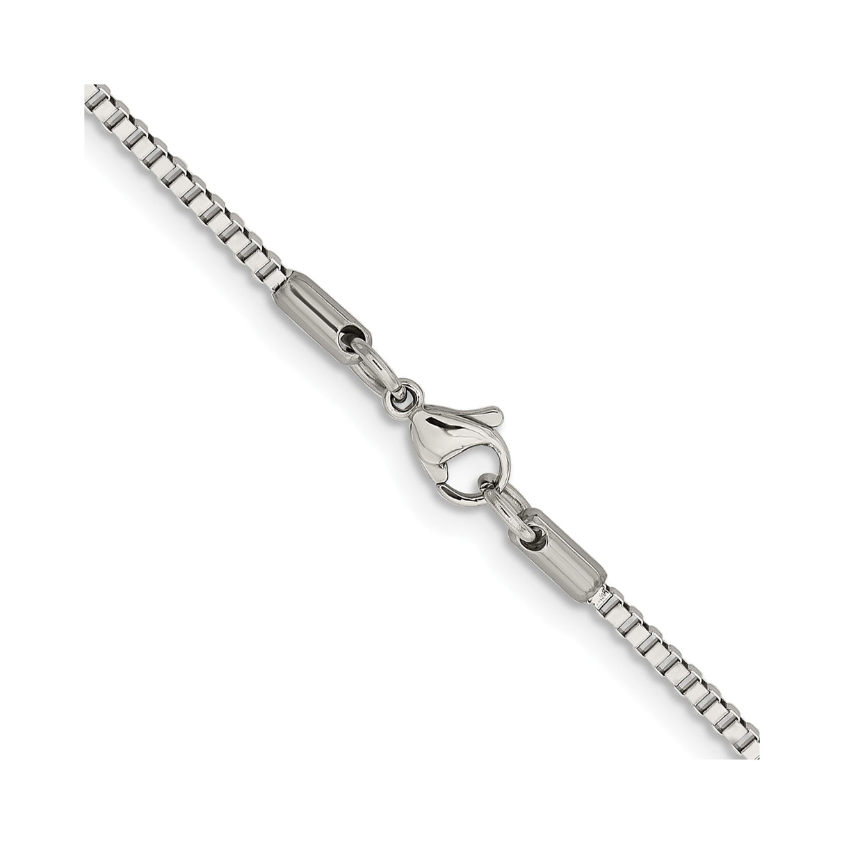 Stainless Steel 2 mm Box Chain Necklace, Polished alternate angle